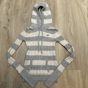 Y2k Hollister XS Rabbit Hair Hooded Cable Knit Sweater. Striped. Bella Swan Core
